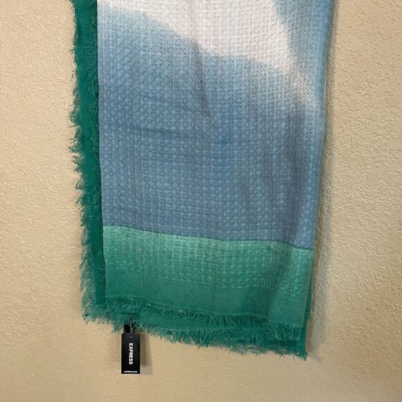 Express oversize scarf, blue/teal/white NWT - Picture 2 of 6